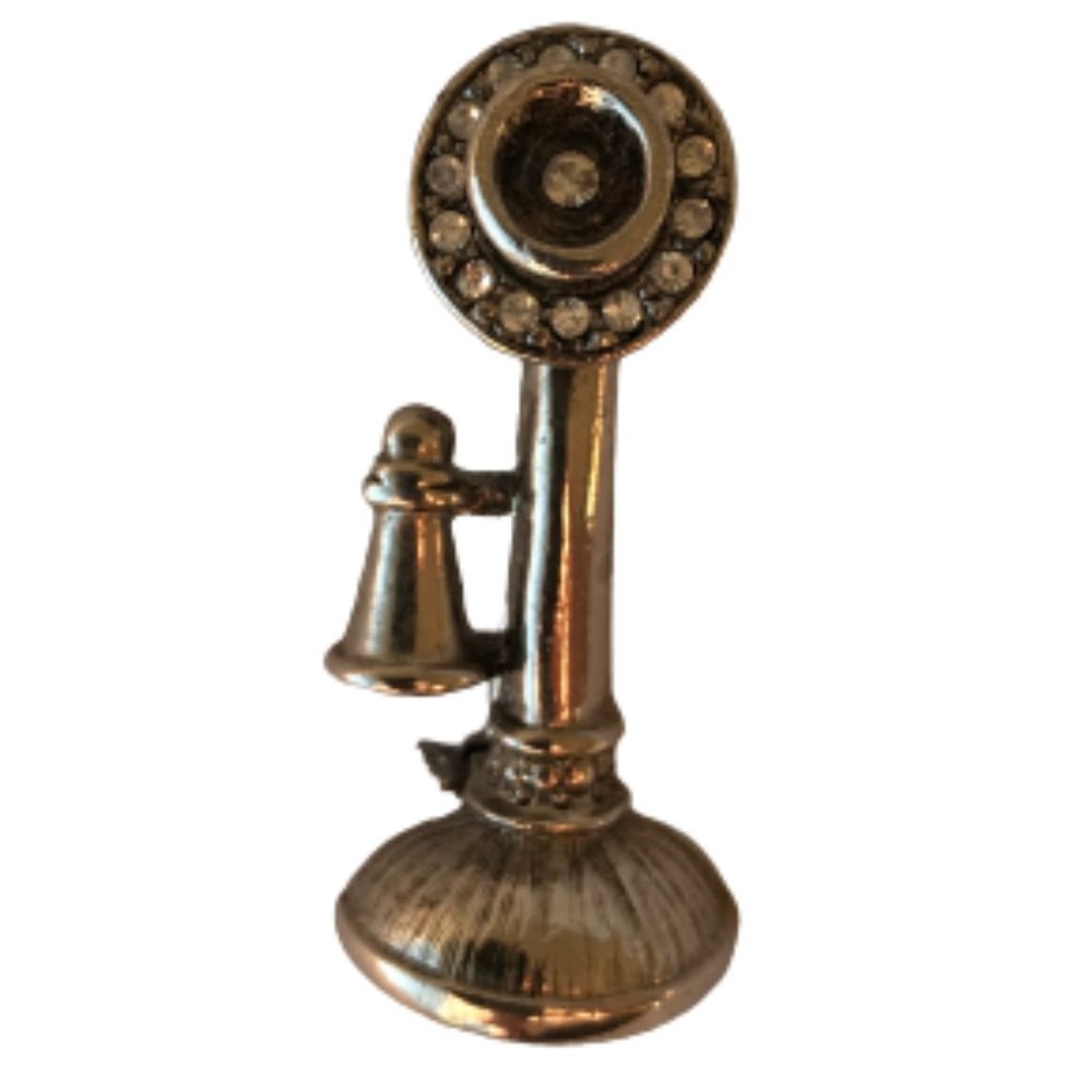 Vintage Silver Rhinestones Retro Phone Pin Brooch